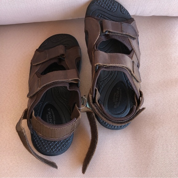 Sonoma Genuine Leather Stingray Removable Back Strap Brown Adjustable Sandals 7 - Picture 6 of 14